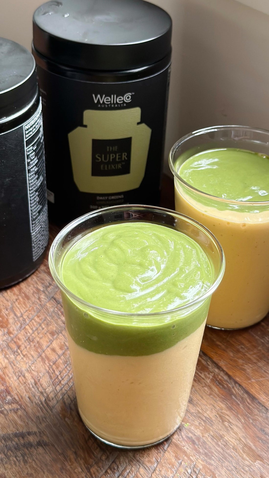 Layered matcha and mango smoothie